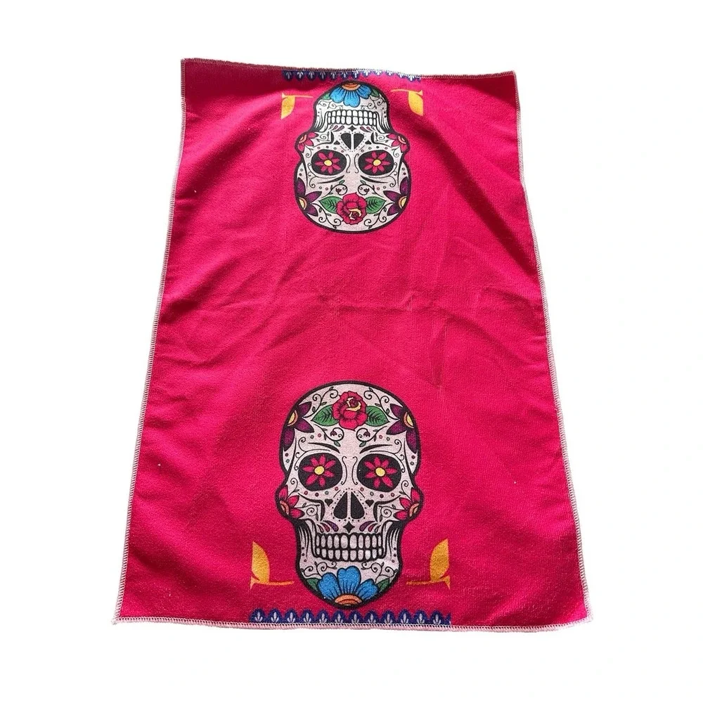 NEW kitchen hand‎ towel microfiber 15x23 inches SUGAR SKULL pink
